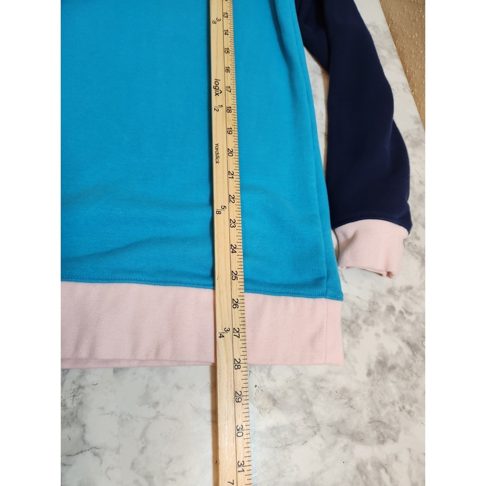 Lands End Womens M Blue Colorblock Serious Sweats Henley Hoodie Pullover - Picture 6 of 6